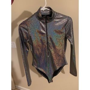 Forever 21 Holographic Zip-Up Bodysuit Size S